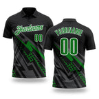 Custom Black Grass Green Gray-White Lightning Geometric Performance Polo Shirt
