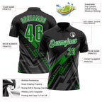 Custom Black Grass Green Gray-White Lightning Geometric Performance Polo Shirt photo 3