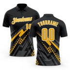 Custom Black Gold Gray-White Lightning Geometric Performance Polo Shirt