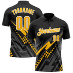 Custom Black Gold Gray-White Lightning Geometric Performance Polo Shirt photo 1