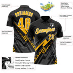 Custom Black Gold Gray-White Lightning Geometric Performance Polo Shirt photo 3