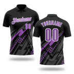 Custom Black Medium Purple Gray-White Lightning Geometric Performance Polo Shirt