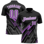 Custom Black Medium Purple Gray-White Lightning Geometric Performance Polo Shirt photo 1