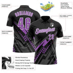 Custom Black Medium Purple Gray-White Lightning Geometric Performance Polo Shirt photo 3