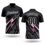 Custom Black Light Pink Gray-White Lightning Geometric Performance Polo Shirt