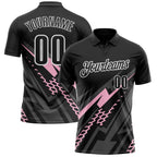 Custom Black Light Pink Gray-White Lightning Geometric Performance Polo Shirt photo 1