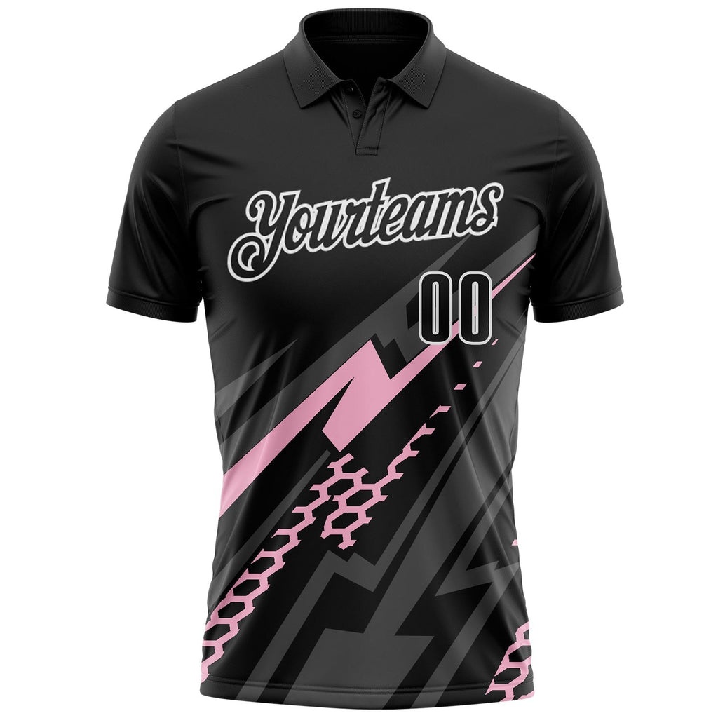 Custom Black Light Pink Gray-White Lightning Geometric Performance Polo Shirt photo 2