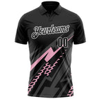 Custom Black Light Pink Gray-White Lightning Geometric Performance Polo Shirt photo 2