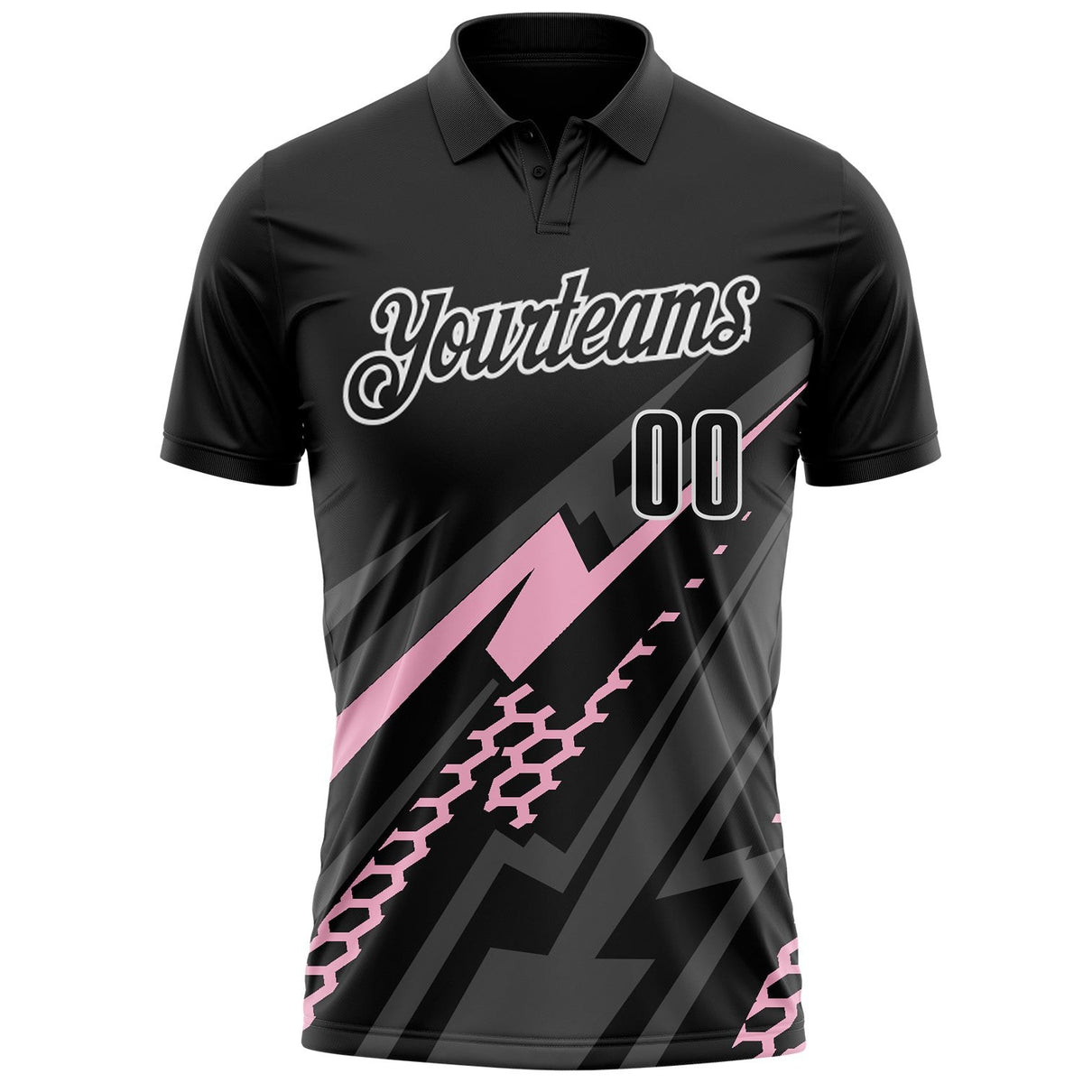 Custom Black Light Pink Gray-White Lightning Geometric Performance Polo Shirt photo 2