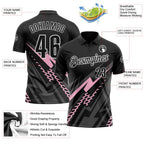 Custom Black Light Pink Gray-White Lightning Geometric Performance Polo Shirt photo 3