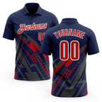 Custom Navy Red Gray-White Lightning Geometric Performance Polo Shirt