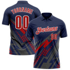 Custom Navy Red Gray-White Lightning Geometric Performance Polo Shirt photo 1