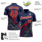 Custom Navy Red Gray-White Lightning Geometric Performance Polo Shirt photo 3