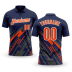 Custom Navy Orange Gray-White Lightning Geometric Performance Polo Shirt