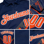 Custom Navy Orange Gray-White Lightning Geometric Performance Polo Shirt detail