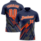 Custom Navy Orange Gray-White Lightning Geometric Performance Polo Shirt photo 1