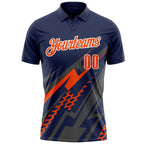Custom Navy Orange Gray-White Lightning Geometric Performance Polo Shirt photo 2