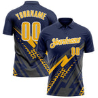 Custom Navy Gold Gray-White Lightning Geometric Performance Polo Shirt photo 1