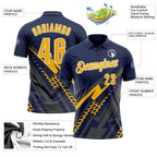 Custom Navy Gold Gray-White Lightning Geometric Performance Polo Shirt photo 3