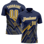 Custom Navy Old Gold Gray-White Lightning Geometric Performance Polo Shirt photo 1