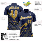 Custom Navy Old Gold Gray-White Lightning Geometric Performance Polo Shirt photo 3