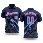 Custom Navy Light Blue Gray-Pink Lightning Geometric Performance Polo Shirt