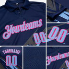 Custom Navy Light Blue Gray-Pink Lightning Geometric Performance Polo Shirt detail