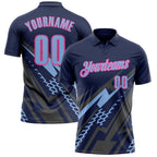 Custom Navy Light Blue Gray-Pink Lightning Geometric Performance Polo Shirt photo 1