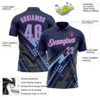 Custom Navy Light Blue Gray-Pink Lightning Geometric Performance Polo Shirt photo 3