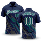 Custom Navy Teal Gray-White Lightning Geometric Performance Polo Shirt