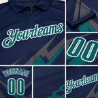 Custom Navy Teal Gray-White Lightning Geometric Performance Polo Shirt detail