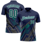 Custom Navy Teal Gray-White Lightning Geometric Performance Polo Shirt photo 1