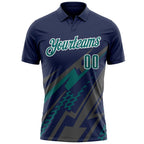 Custom Navy Teal Gray-White Lightning Geometric Performance Polo Shirt photo 2