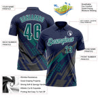 Custom Navy Teal Gray-White Lightning Geometric Performance Polo Shirt photo 3