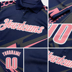 Custom Navy Medium Pink Gray-White Lightning Geometric Performance Polo Shirt detail