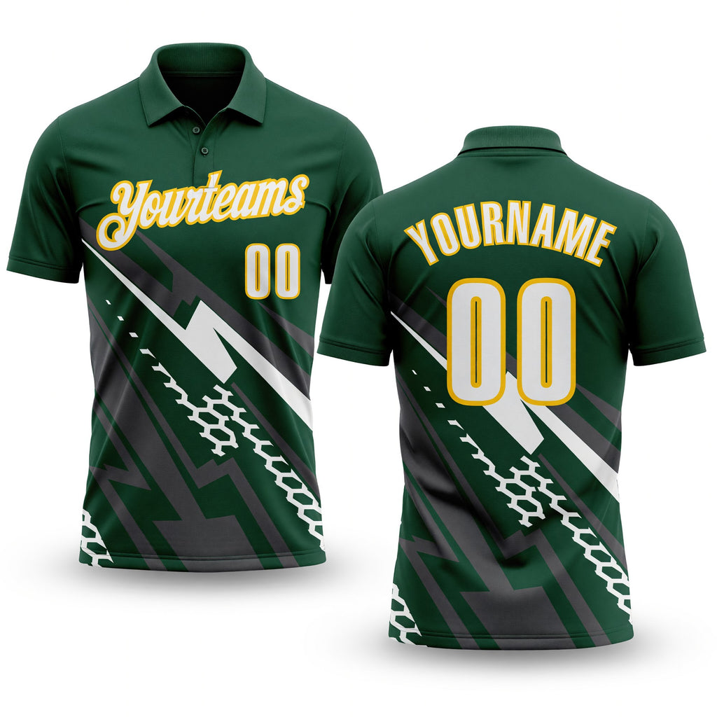 Custom Green White Gray-Yellow Lightning Geometric Performance Polo Shirt