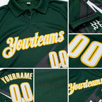 Custom Green White Gray-Yellow Lightning Geometric Performance Polo Shirt detail
