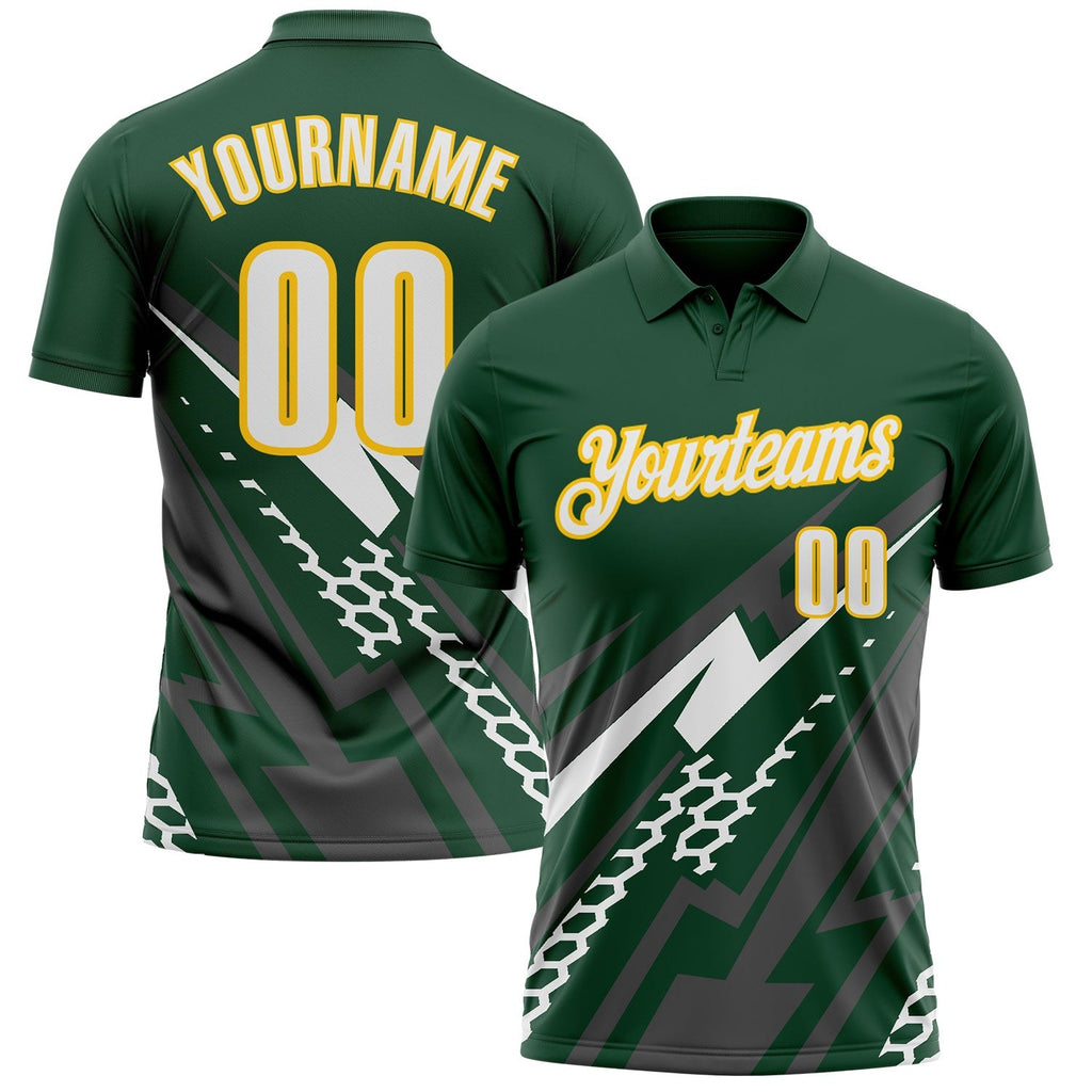 Custom Green White Gray-Yellow Lightning Geometric Performance Polo Shirt photo 1