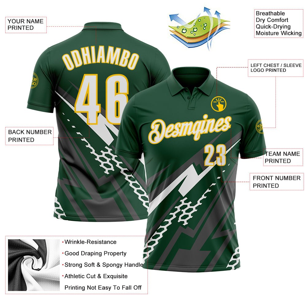 Custom Green White Gray-Yellow Lightning Geometric Performance Polo Shirt photo 3