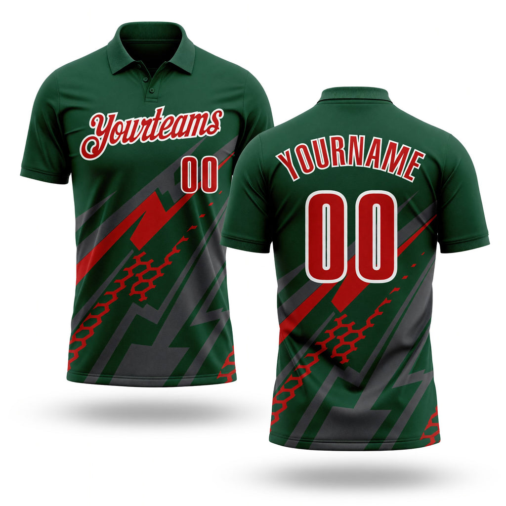 Custom Green Red Gray-White Lightning Geometric Performance Polo Shirt