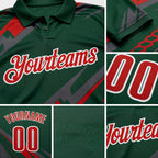 Custom Green Red Gray-White Lightning Geometric Performance Polo Shirt detail