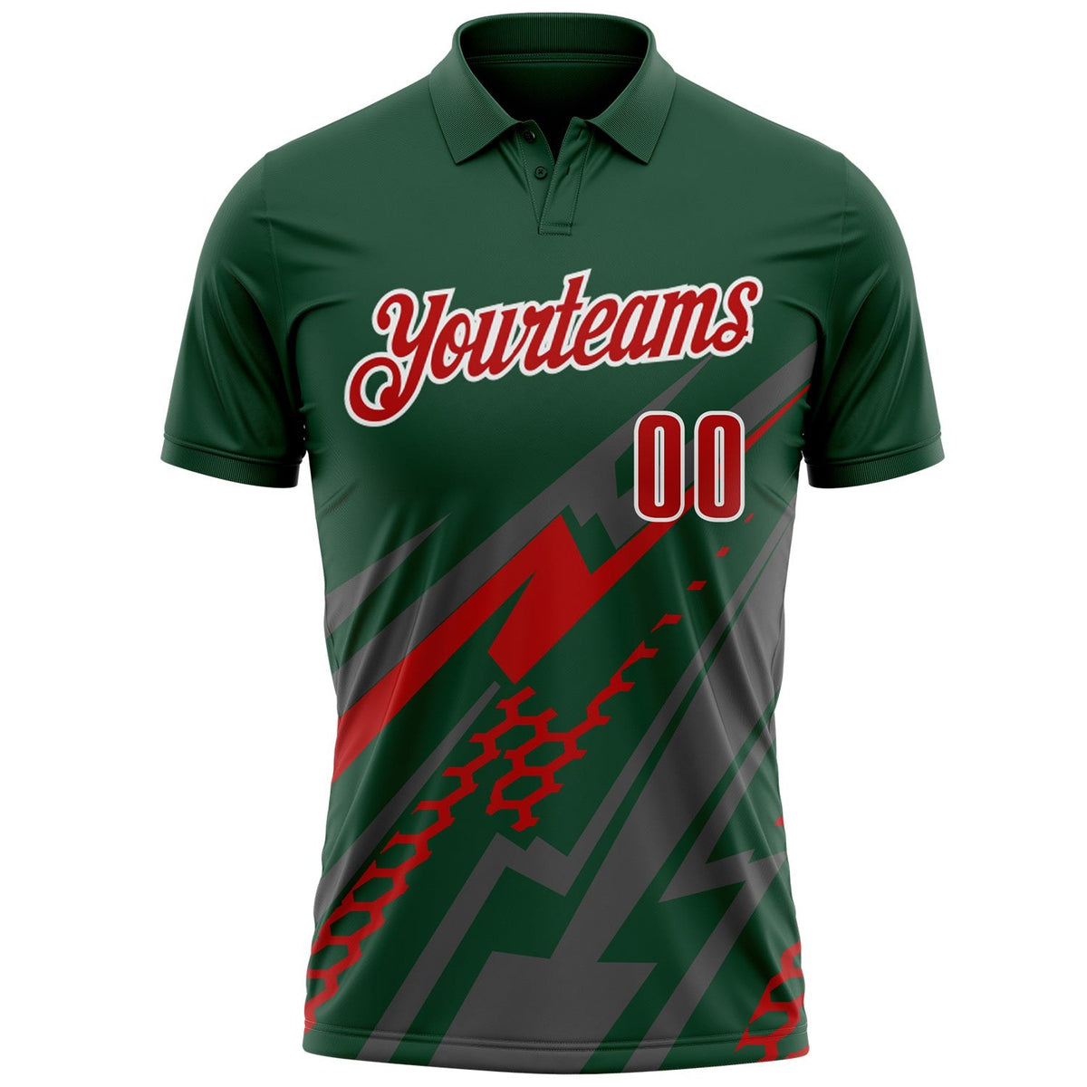 Custom Green Red Gray-White Lightning Geometric Performance Polo Shirt photo 2
