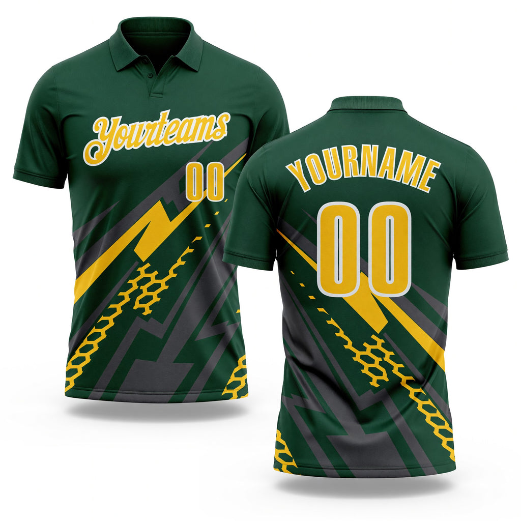Custom Green Yellow Gray-White Lightning Geometric Performance Polo Shirt