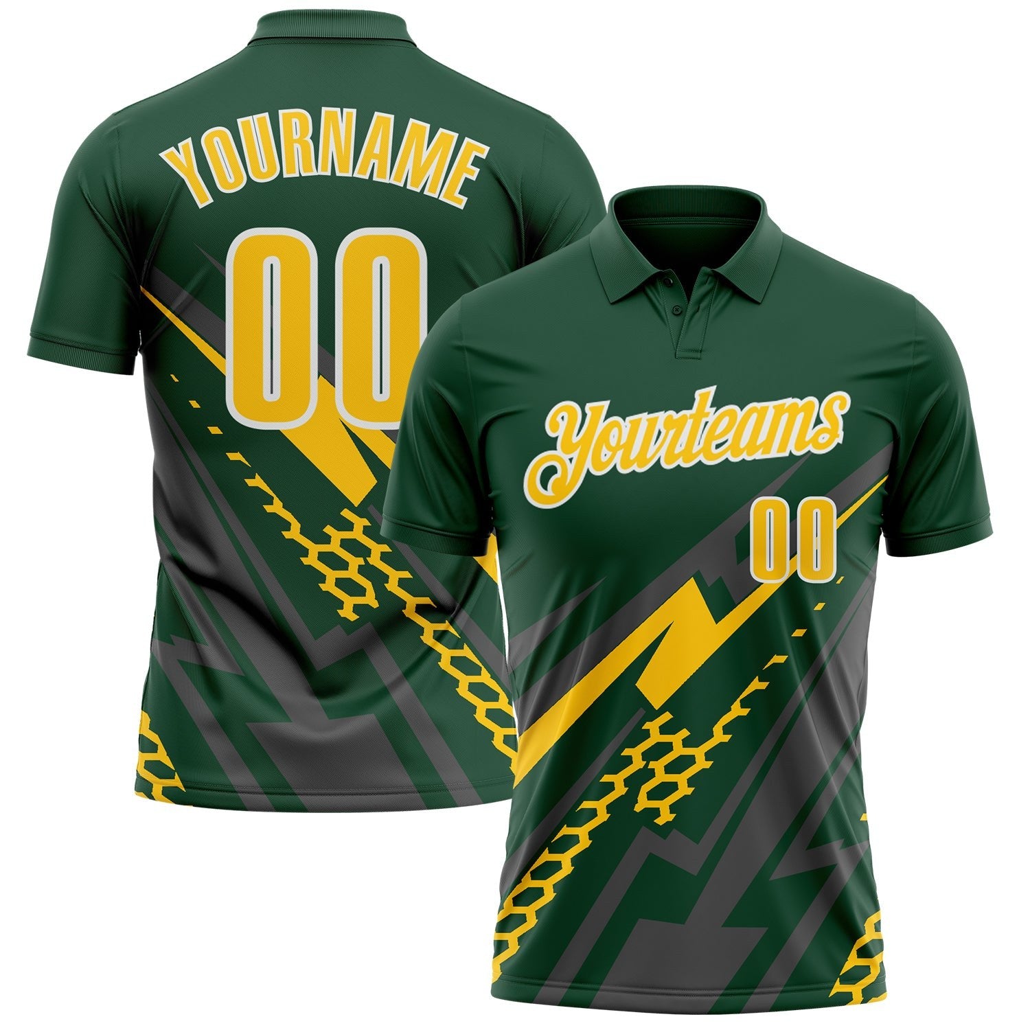 Custom Green Yellow Gray-White Lightning Geometric Performance Polo Shirt photo 1
