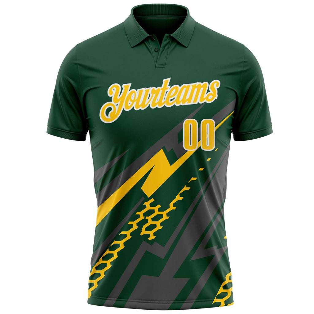 Custom Green Yellow Gray-White Lightning Geometric Performance Polo Shirt photo 2