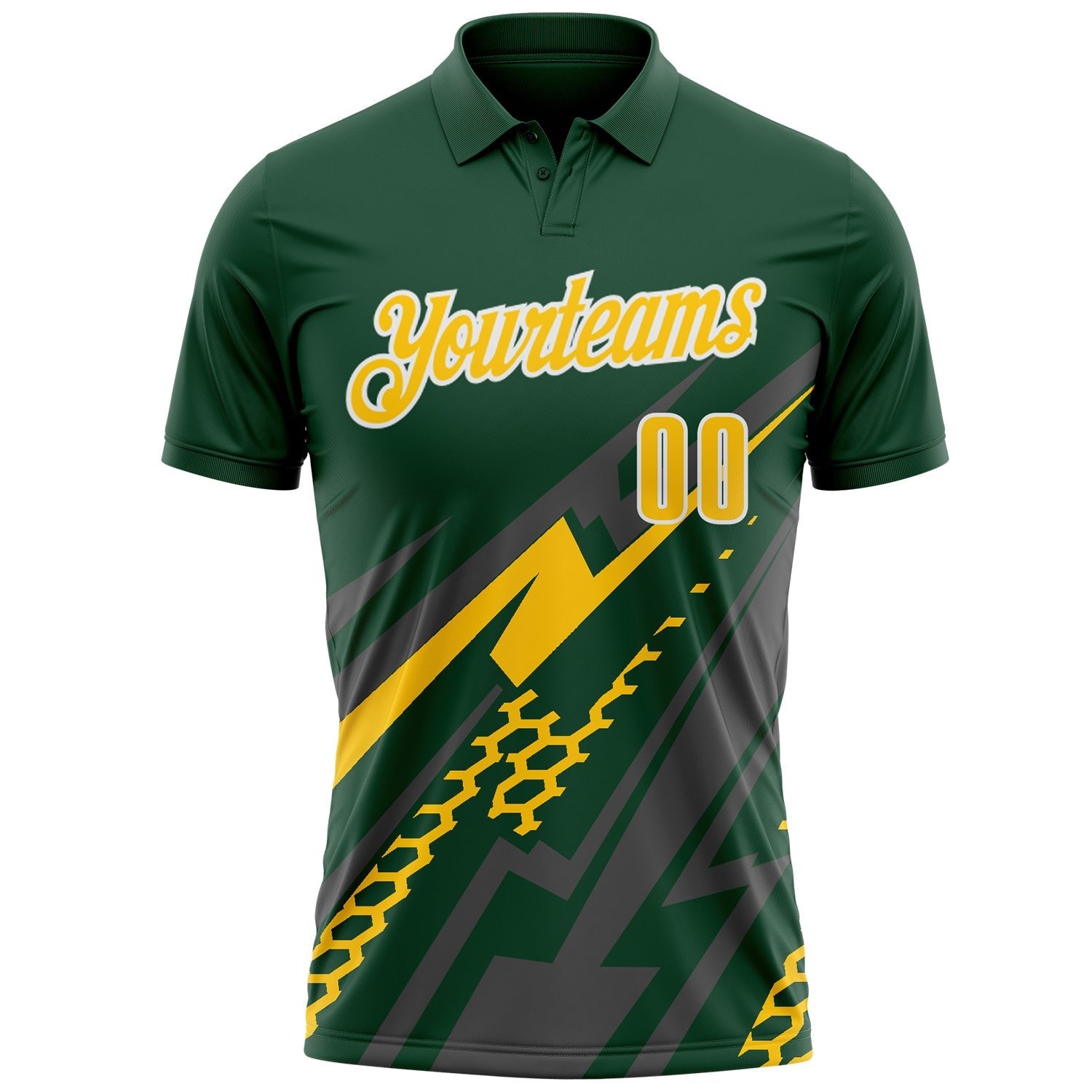 Custom Green Yellow Gray-White Lightning Geometric Performance Polo Shirt photo 2
