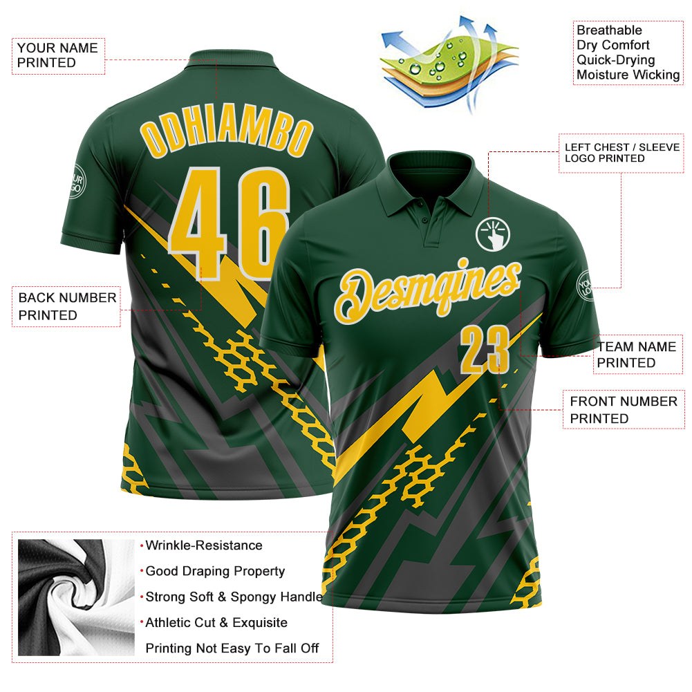 Custom Green Yellow Gray-White Lightning Geometric Performance Polo Shirt photo 3