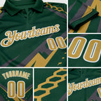 Custom Green Old Gold Gray-White Lightning Geometric Performance Polo Shirt detail