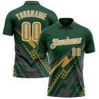 Custom Green Old Gold Gray-White Lightning Geometric Performance Polo Shirt photo 1