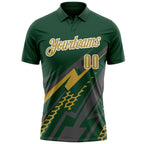 Custom Green Old Gold Gray-White Lightning Geometric Performance Polo Shirt photo 2